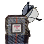 Maccessori Double Glasses Sleeve Bag with Harris Tweed Blue & Brown Check | Harris Tweed Scotland