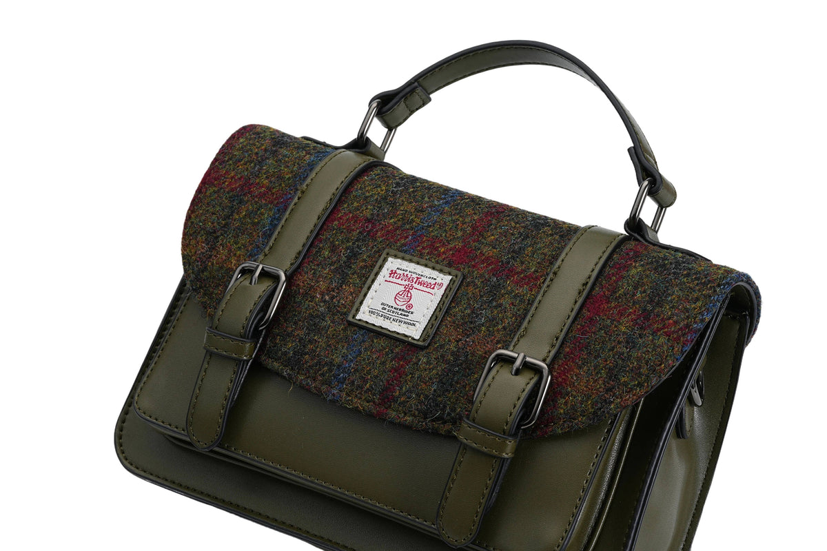 Raebury Harris Tweed Medium Satchel Bag (Classic Olive)