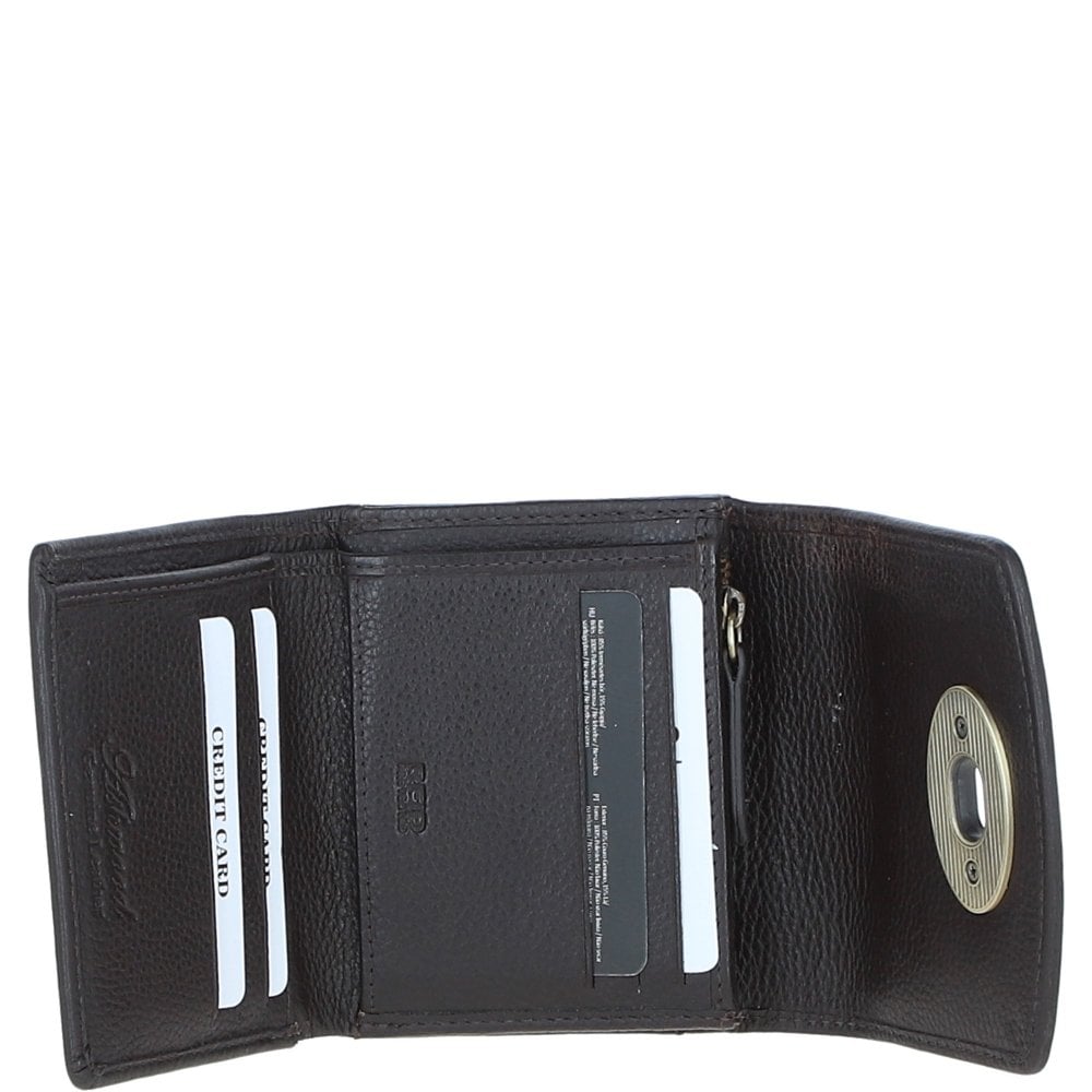 Real Leather Fairlie Small Trifold Purse RFID Protected with Brass Twist Lock and Harris Tweed - Tan Leather & Black Watch