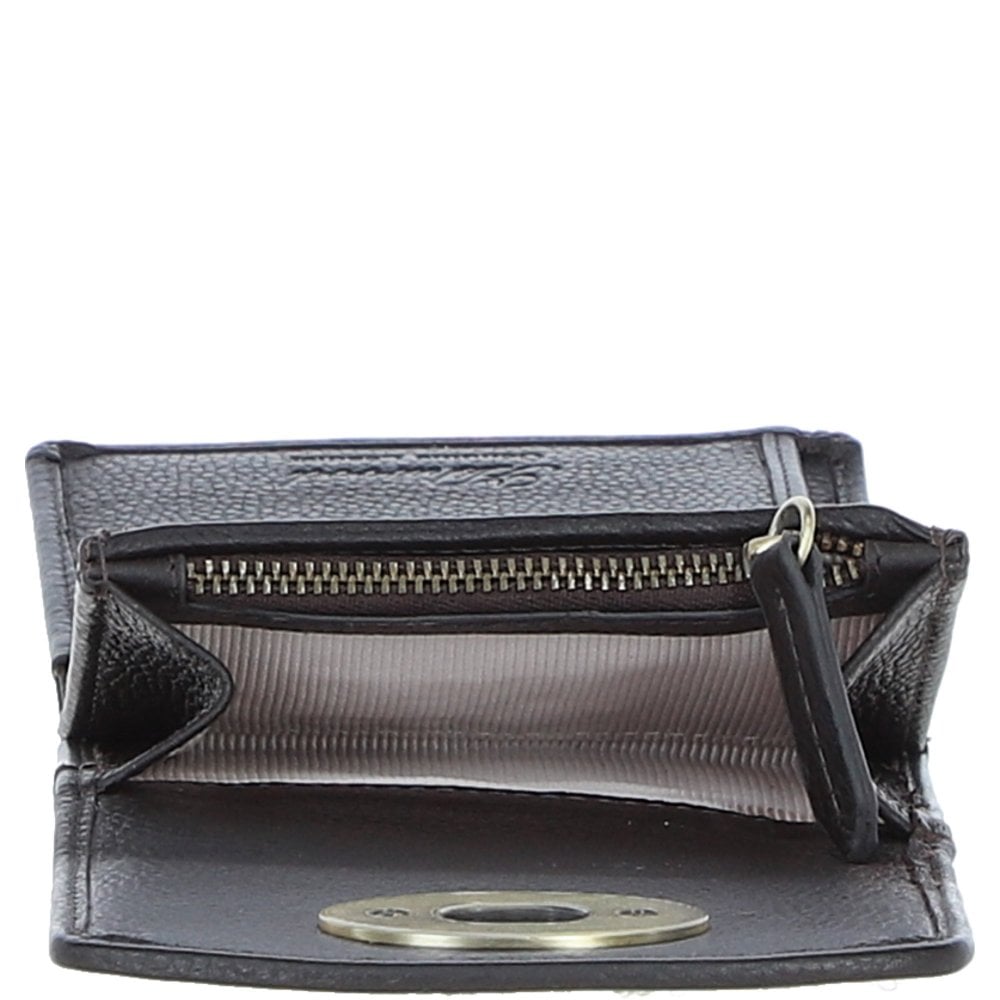 Real Leather Fairlie Small Trifold Purse RFID Protected with Brass Twist Lock and Harris Tweed - Navy Leather & Fuschia