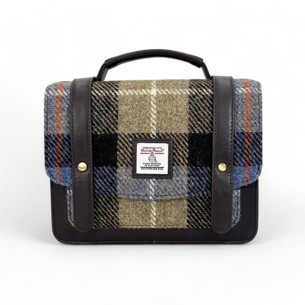 Maccessori Mini Messenger Satchel Bag with Harris Tweed New 2025! - Blue Brown Check