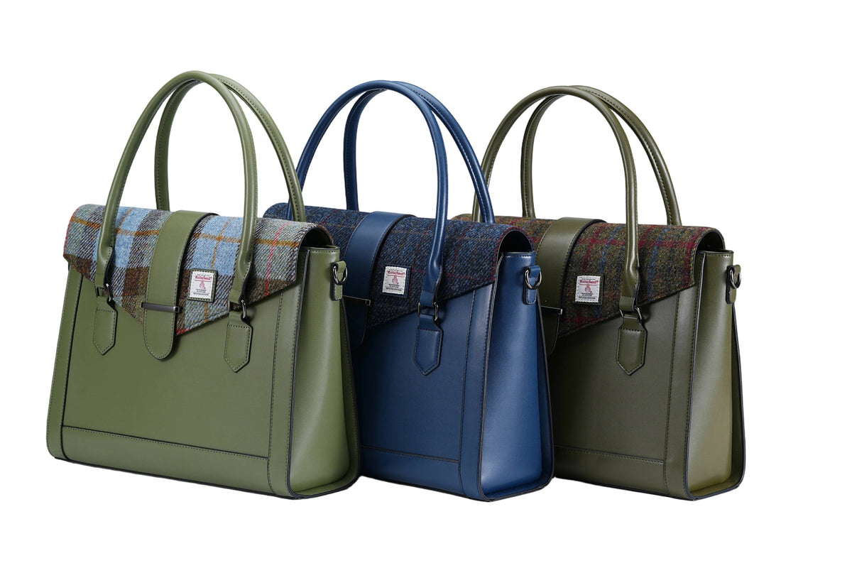 Harris Tweed Laptop Work Flap Satchel Bag (Classic Olive)