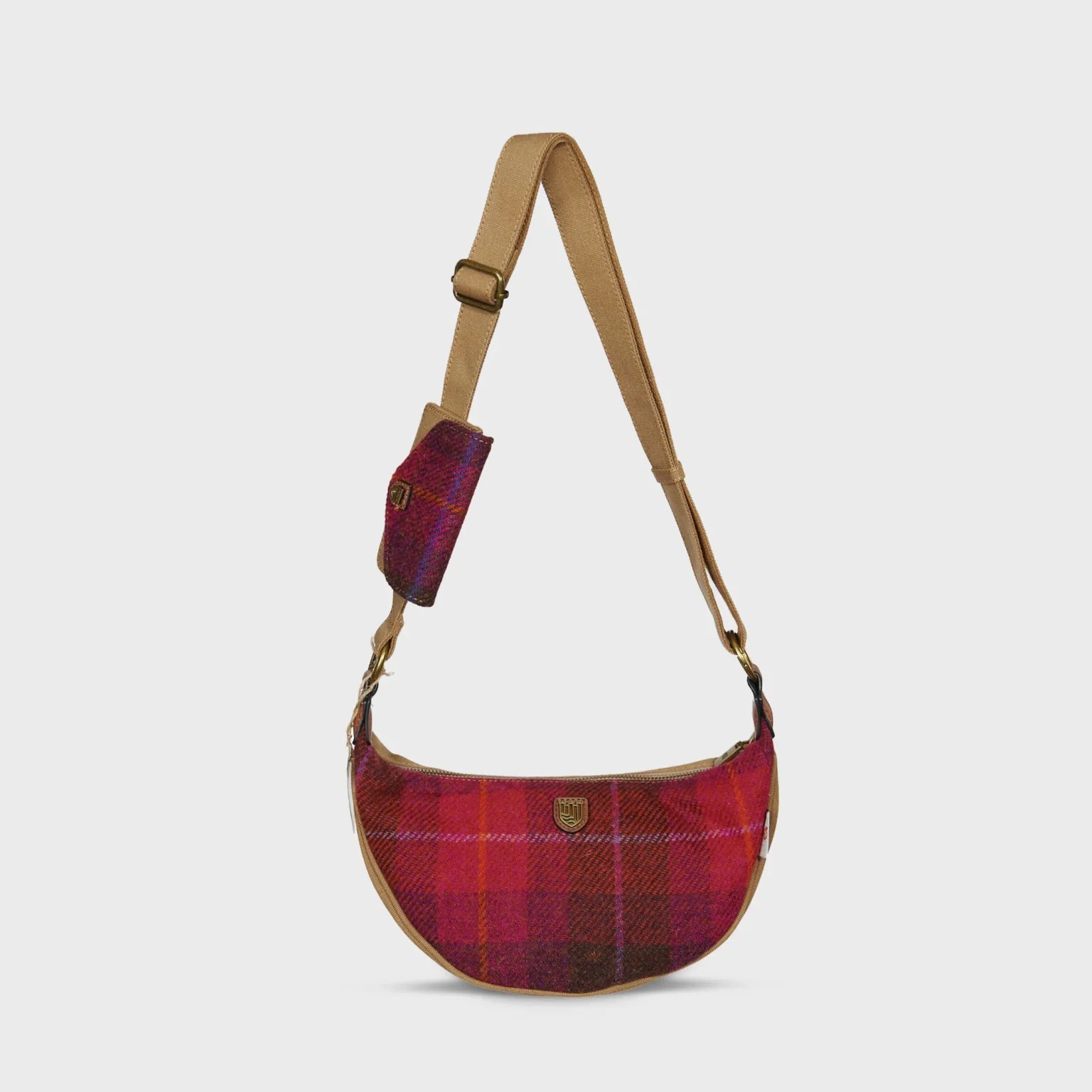 Islander Luna Bag with Detachable Card Wallet in Harris Tweed - Fuschia Tartan
