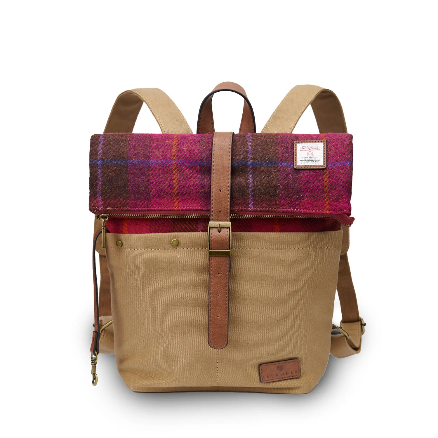 Islander Canvas Backpack with Harris Tweed - Fuschia Tartan