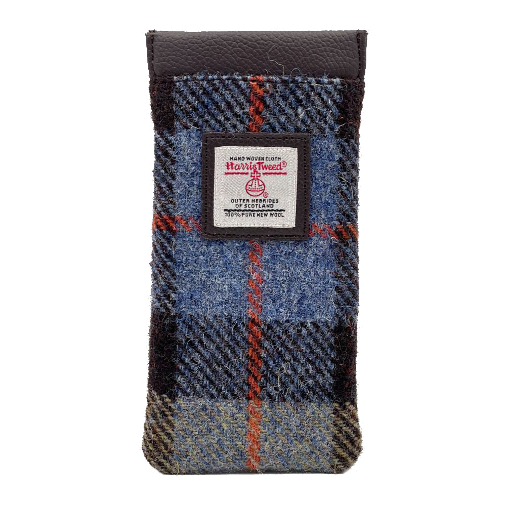 Maccessori Single Glasses Case with Harris Tweed - Blue/Brown Check
