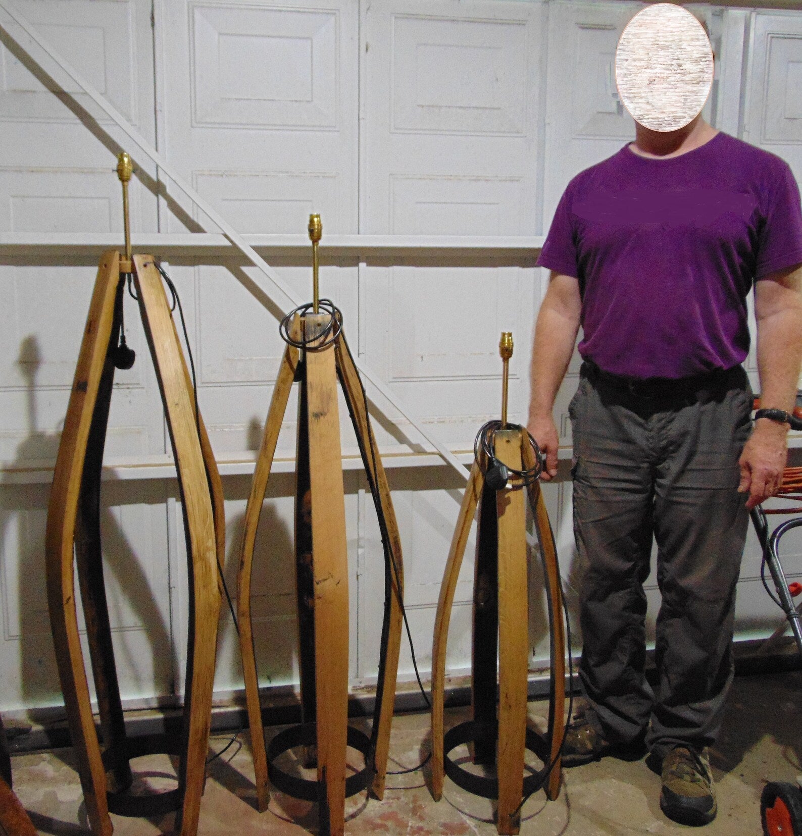 Handmade Whiskey Stave Floor Lamp and Harris Tweed Lampshade