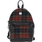 Real Leather Seamill Large Laptop Rucksack with Harris Tweed - Black Leather &amp; Green Red