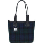 Maidens Black Leather Shoulder Bag with Harris Tweed Black Watch | Harris Tweed Scotland
