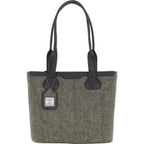 Maidens Brown Leather Shoulder Bag with Harris Tweed Brown & Green Fabric | Harris Tweed Scotland