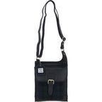 Real Leather Maybole Crossbody Bag with Harris Tweed - Black Leather and Black Watch | Harris Tweed Scotland