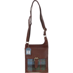 Real Leather Maybole Crossbody Bag with Harris Tweed - Tan Leather &amp; MacLeod