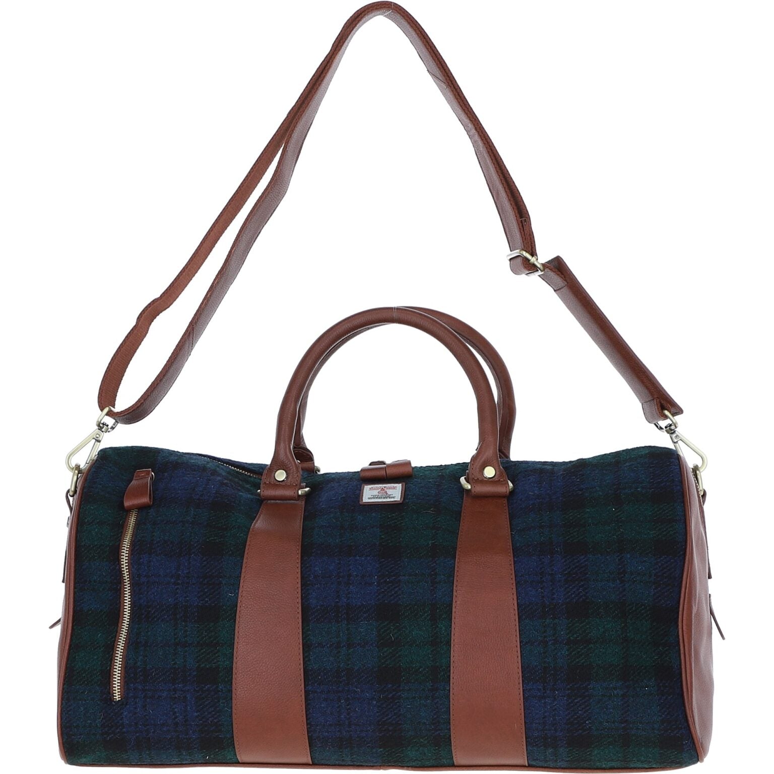Real Leather Inverness Large Holdall Harris Tweed - Tan Leather & Black Watch