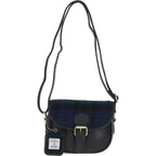 Real Leather Prestwick Small Saddle Bag with Harris Tweed Black Leather & Black Watch | Harris Tweed Scotland