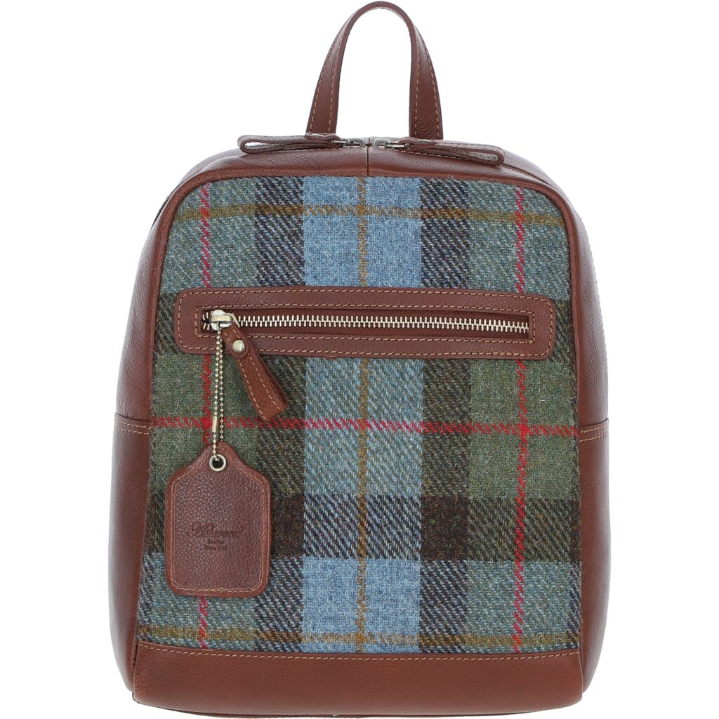 Real Leather Barassie Large Backpack with Harris Tweed - Tan Leather &amp; MacLeod