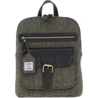 Genuine Leather Ayr Backpack with Harris Tweed Brown Leather & Green Check | Harris Tweed Scotland