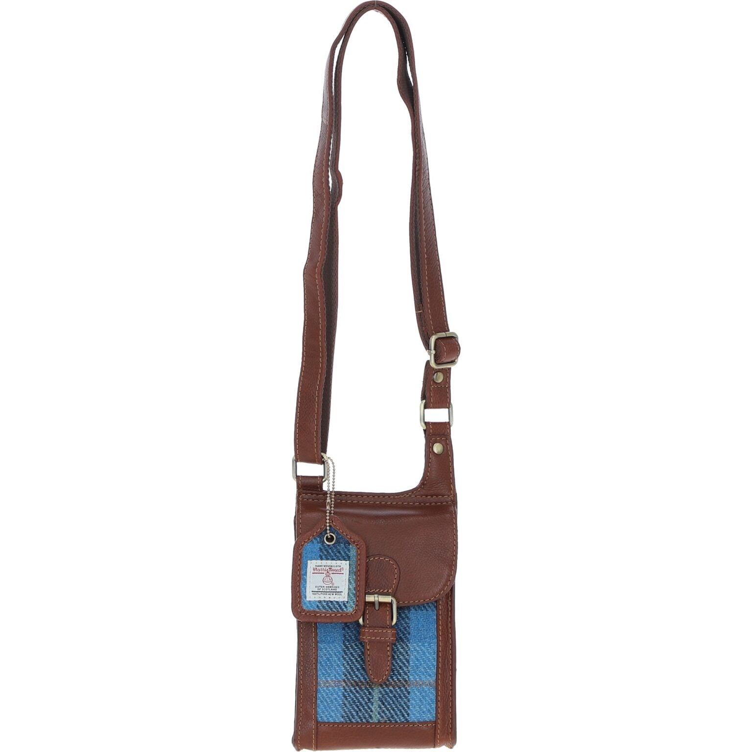 Harris Tweed and Genuine Leather Girvan Baby Crossbody Bag - Tan Leather &amp; Castle Bay