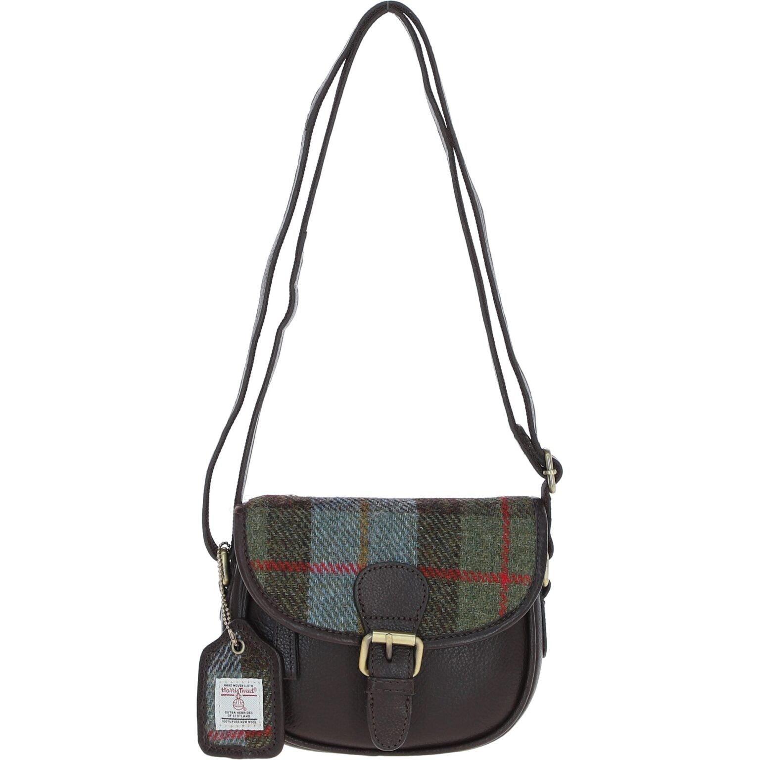 Real Leather Prestwick Small Saddle Bag with Harris Tweed - Brown Leather &amp; MacLeod