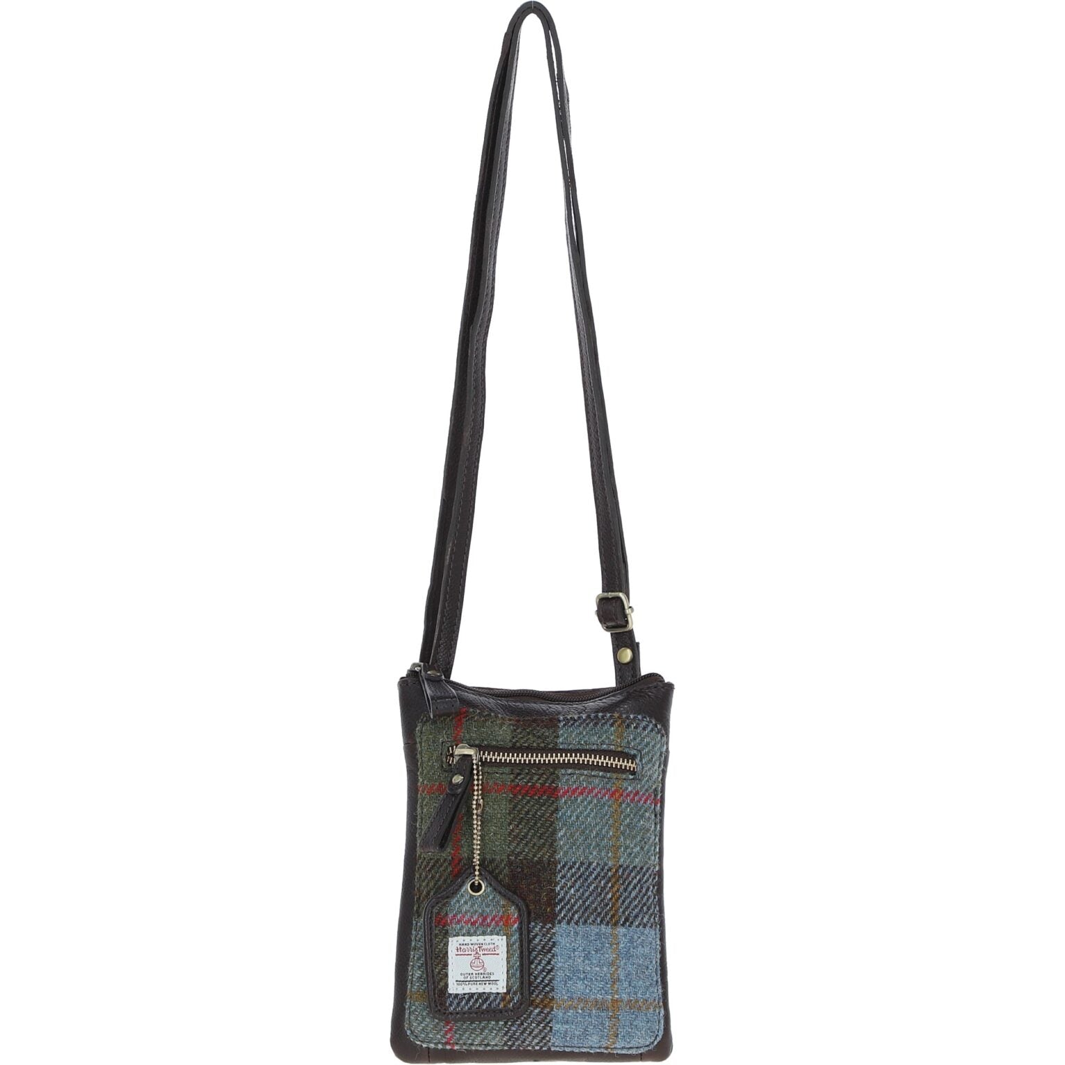 Real Leather Monkton Mini Crossbody Bag with Harris Tweed - Brown Leather &amp; MacLeod