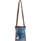Monkton Tan Leather Mini Crossbody Bag with Harris Tweed Blue Check Fabric | Harris Tweed Scotland