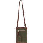 Monkton Tan Leather Mini Crossbody Bag with Harris Tweed Green Check Fabric | Harris Tweed Scotland