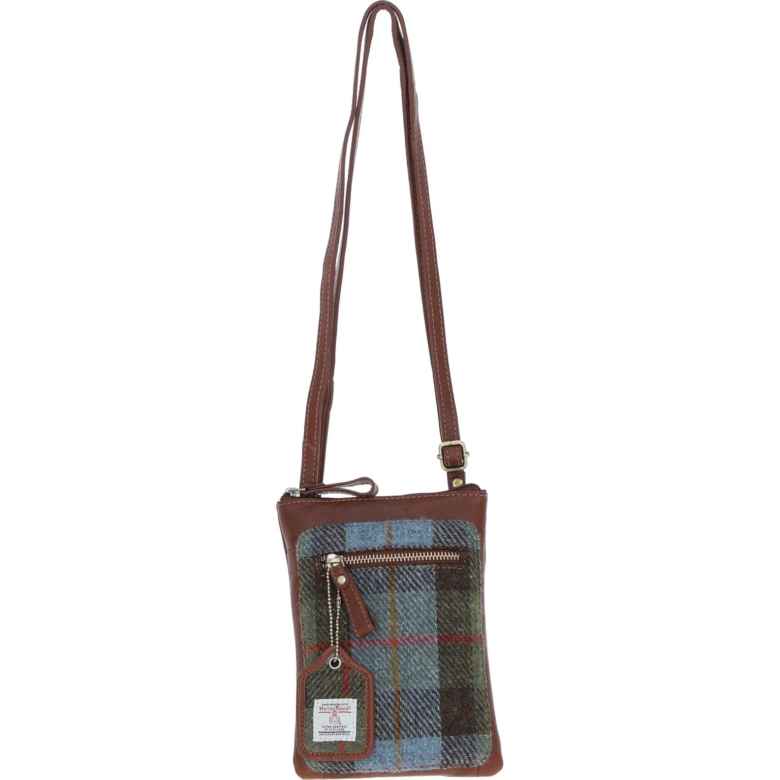 Real Leather Monkton Mini Crossbody Bag with Harris Tweed - Tan Leather &amp; MacLeod