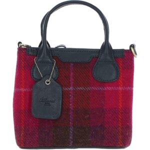 Real Leather with Harris Tweed Troon Mini Handbag with Removable Crossbody Strap - Navy Leather &amp; Fuschia