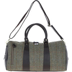 Real Leather Inverness Large Holdall Harris Tweed Brown Leather & Green Grey | Harris Tweed Scotland