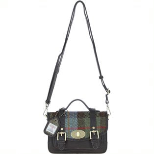 Real Leather Dundonald Small Satchel with Harris Tweed - Brown Leather &amp; MacLeod