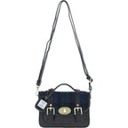 Real Leather Dundonald Small Satchel with Harris Tweed Black Leather & Black Watch | Harris Tweed Scotland