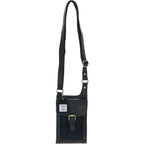 Harris Tweed and Genuine Leather Girvan Baby Crossbody Bag - Black Leather & Black Watch | Harris Tweed Scotland