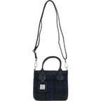 Real Leather with Harris Tweed Troon Mini Handbag with Removable Crossbody Strap Black Leather & Black Watch | Harris Tweed Scotland