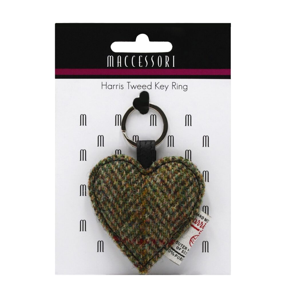 Maccessori Heart Keyring with Harris Tweed - Country Green