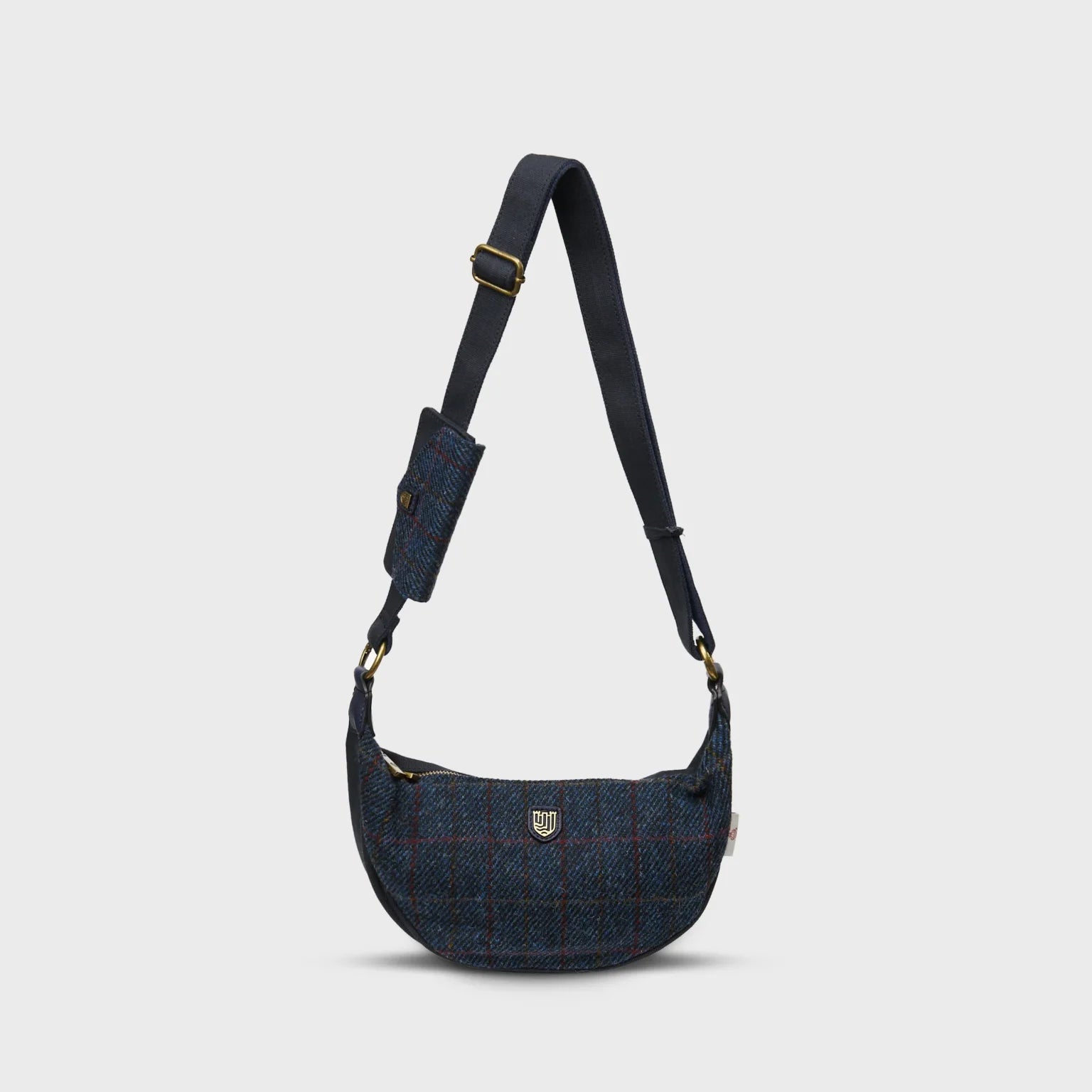 Islander Luna Bag with Detachable Card Wallet in Harris Tweed - Navy Over Check