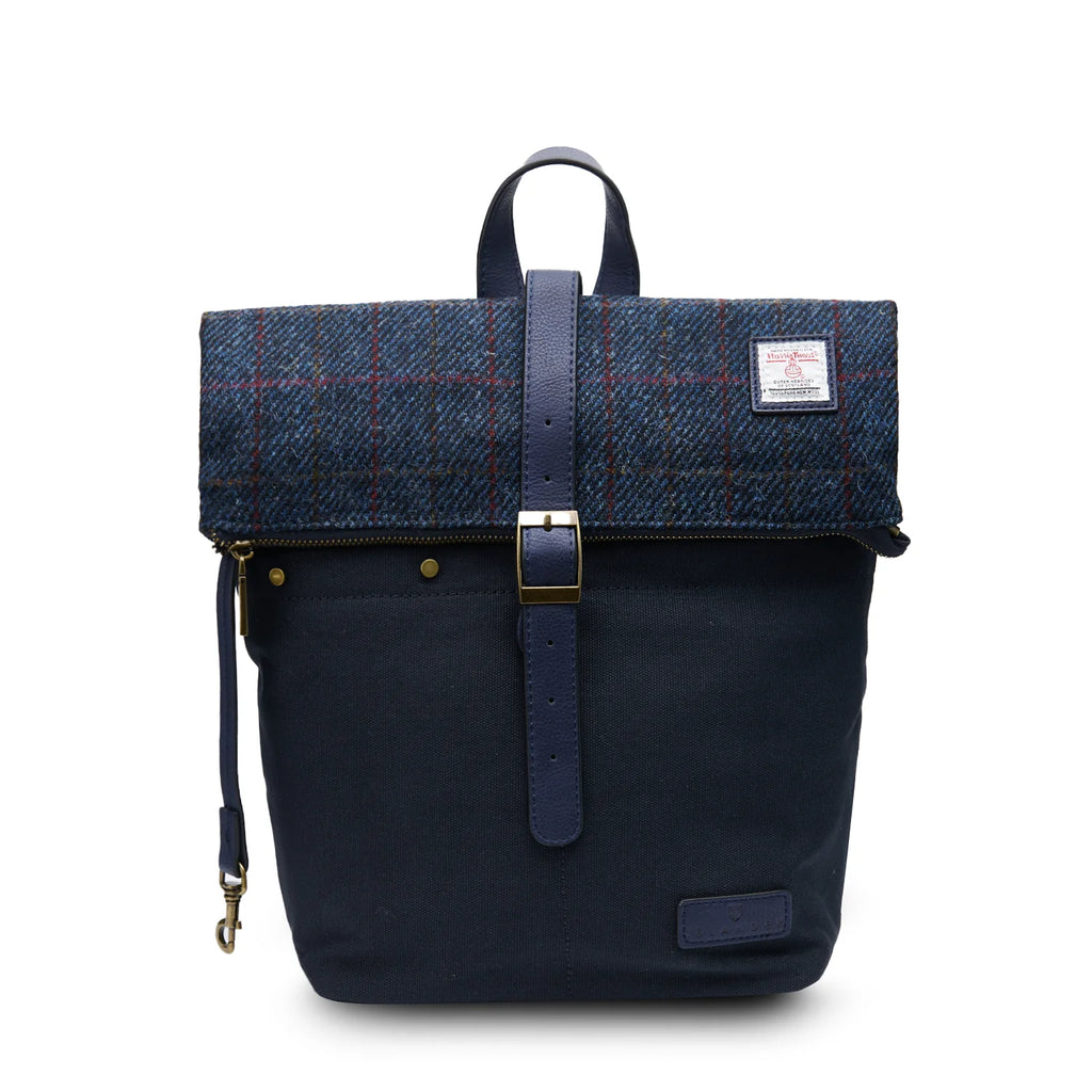 Islander Canvas Backpack with Harris Tweed (Navy Over Check)
