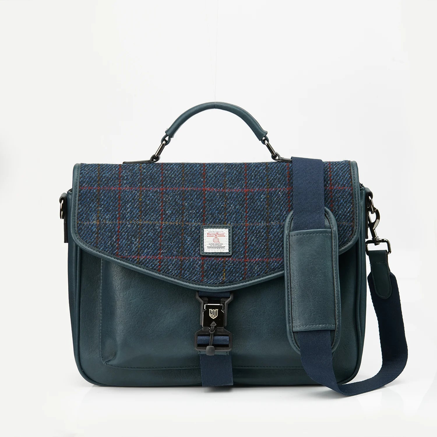 Islander Laptop Bag in Harris Tweed - Navy Over Check