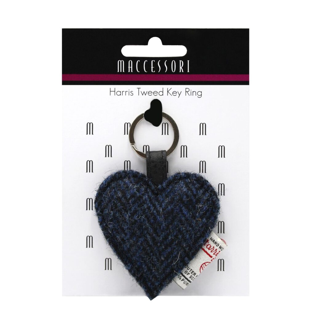 Maccessori Heart Keyring with Harris Tweed - Blue