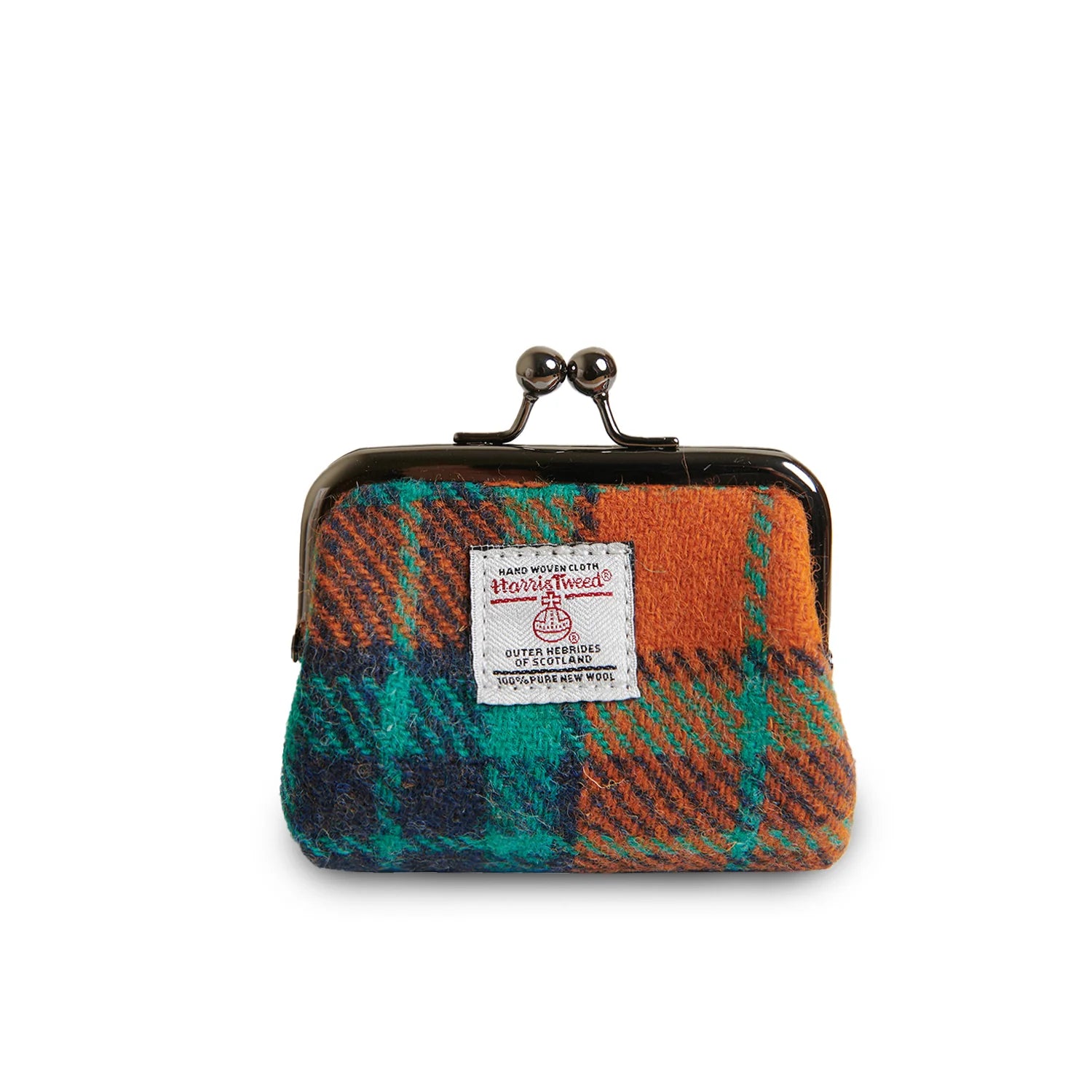 Islander Coin Purse Made With Harris Tweed - Orange-Blue Tartan