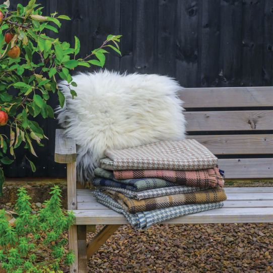 Lochcarron Bracken British Wool Corrie Blanket (Blue, Green & Cream)