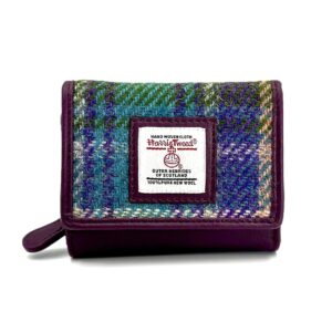 Maccessori Harris Tweed Trifold Purse - Green Purple Plaid