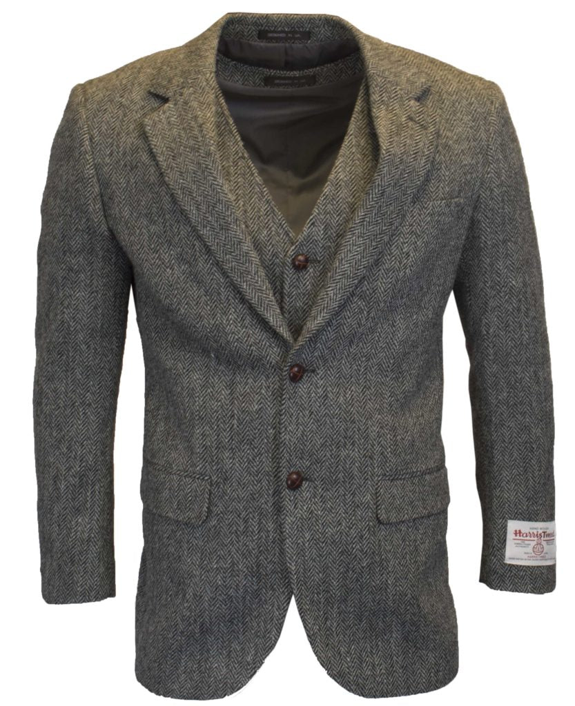 Men's Steel Grey Harris Tweed Herringbone Country Blazer Jacket