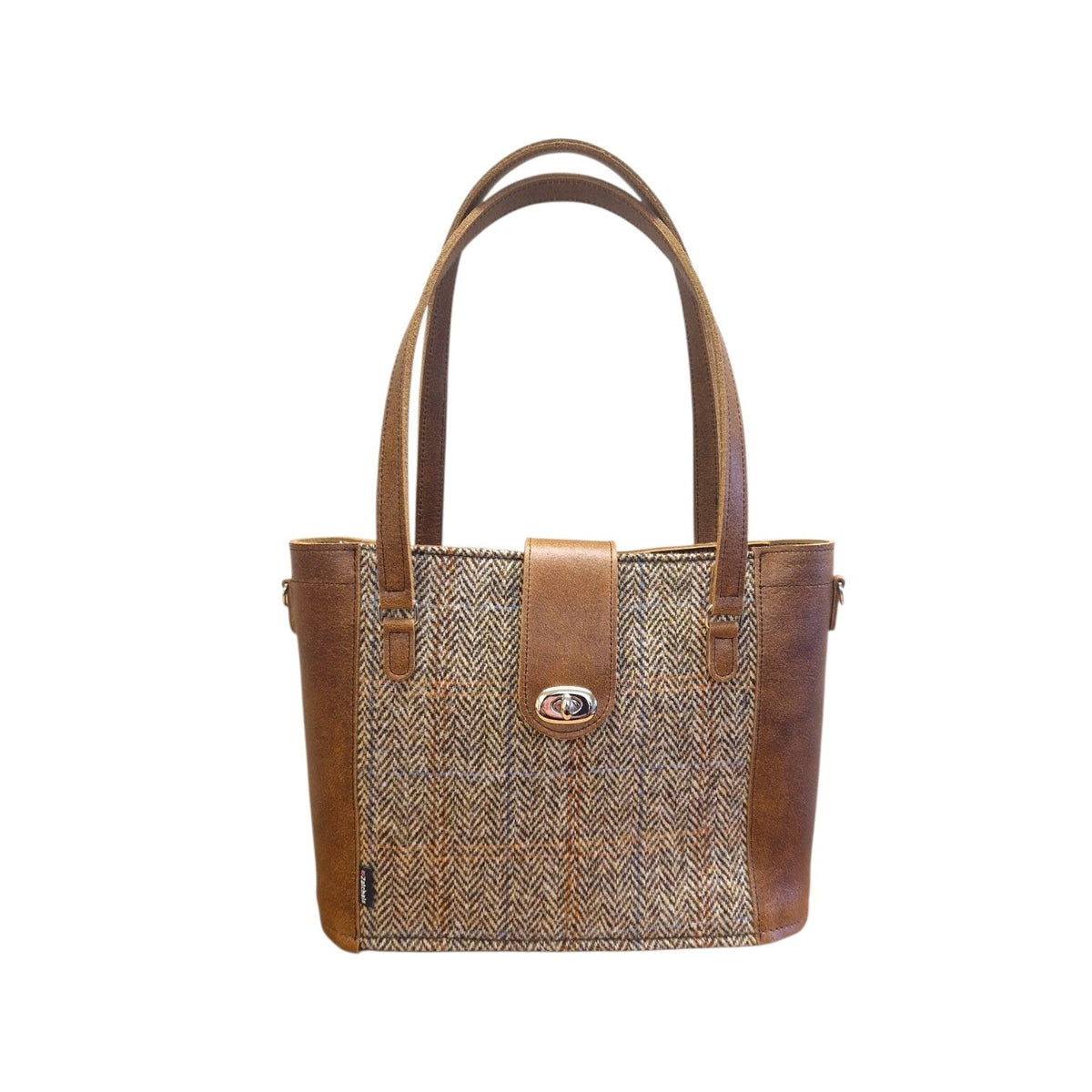 Tannery Tweed & Leather Mini Twist Lock Shopper Bag (Tan)