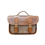 Handmade Leather & Harris Tweed Micro Satchel Plus Crossbody Bag (Tan)