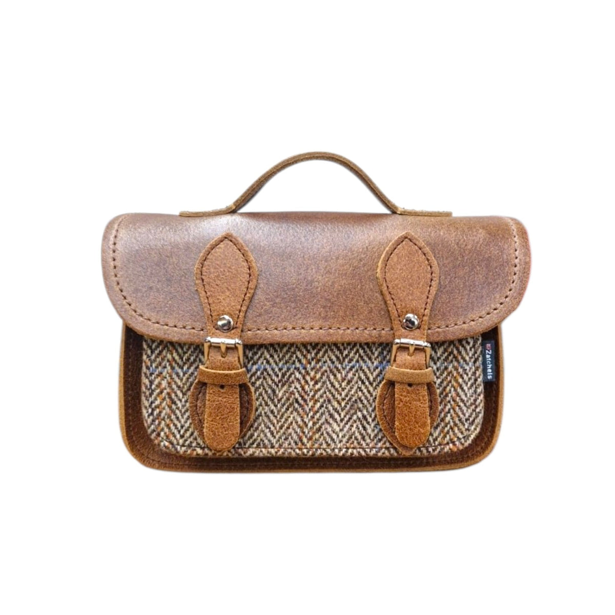 Handmade Leather & Harris Tweed Micro Satchel Plus Crossbody Bag (Tan)
