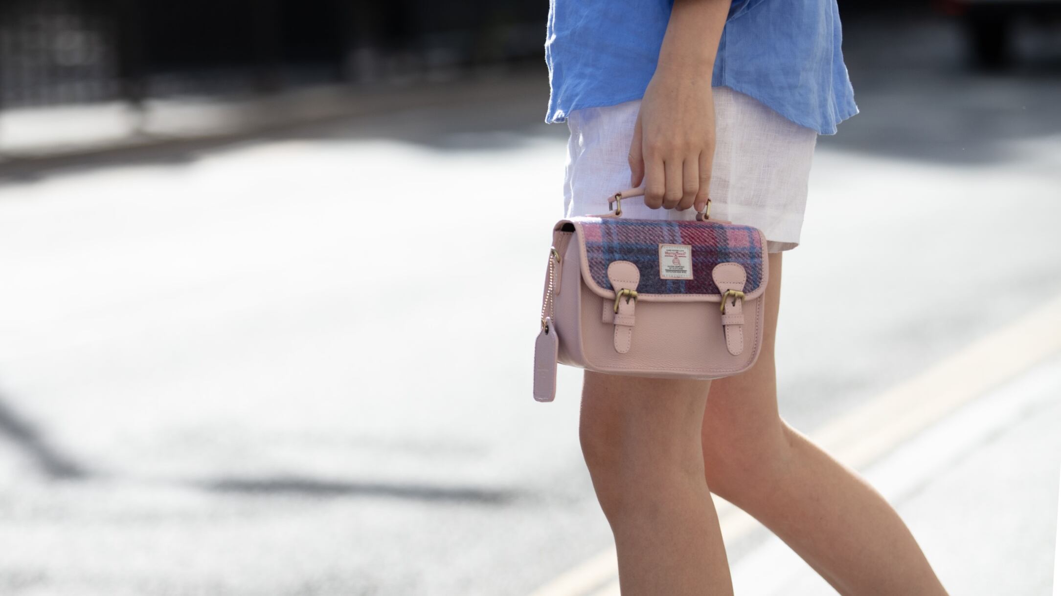 Real Leather Luss Satchel Bag with Black Leather & Autumn Check Harris Tweed