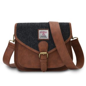 Islander Saddle Bag with Harris Tweed - Black Herringbone