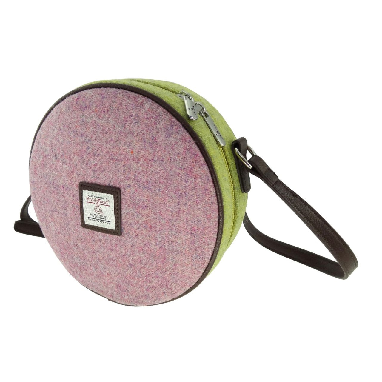 Harris Tweed Bannock Round Handbag with Shoulder Strap - COL111 &amp; COL110