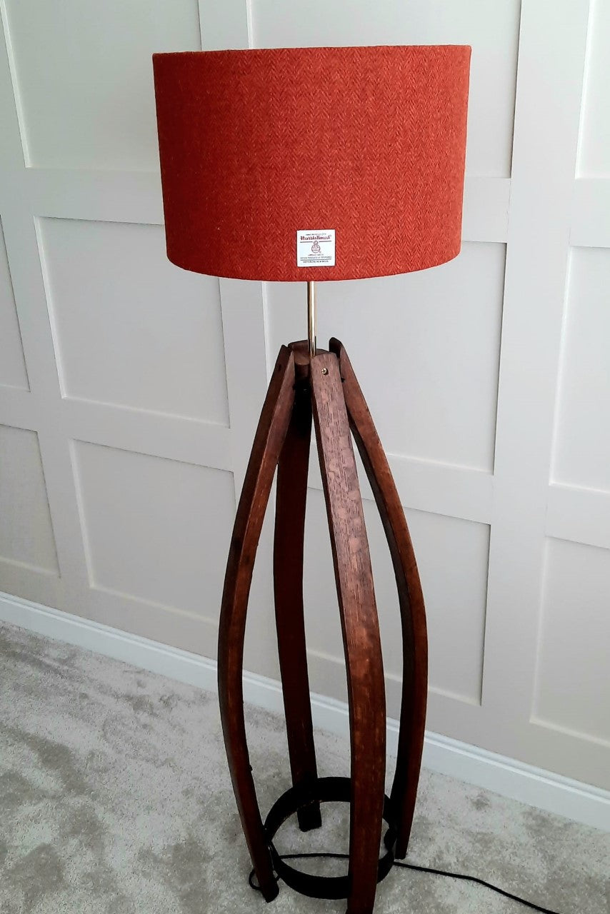 Handmade Whiskey Stave Floor Lamp and Harris Tweed Lampshade