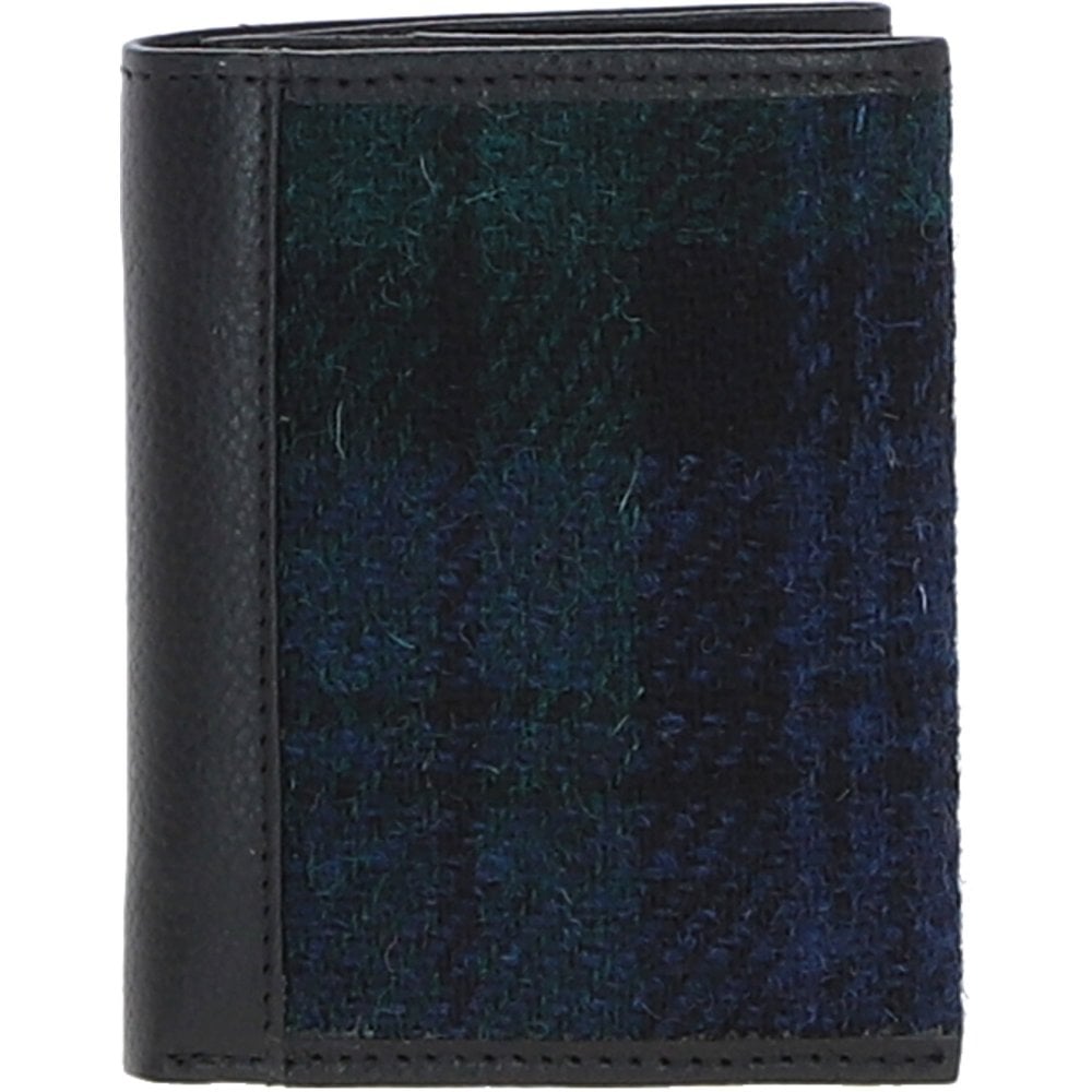 Real Leather Largs RFID Secure Wallet with Harris Tweed - Black Leather & Black Watch