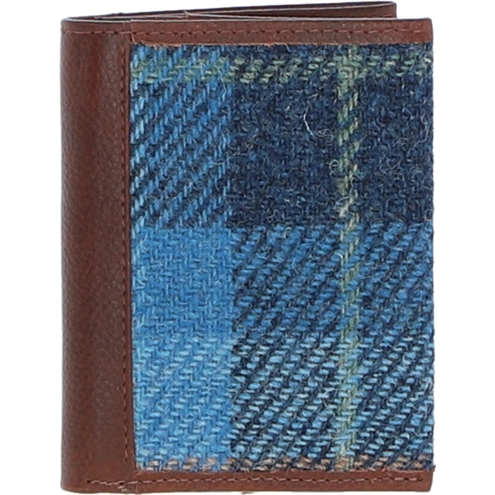 Real Leather Largs RFID Secure Wallet with Harris Tweed - Tan Leather &amp; Castle Bay