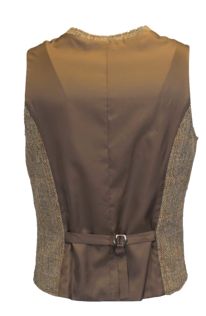 Men's White Sand Harris Tweed Herringbone Overcheck Country Waistcoat